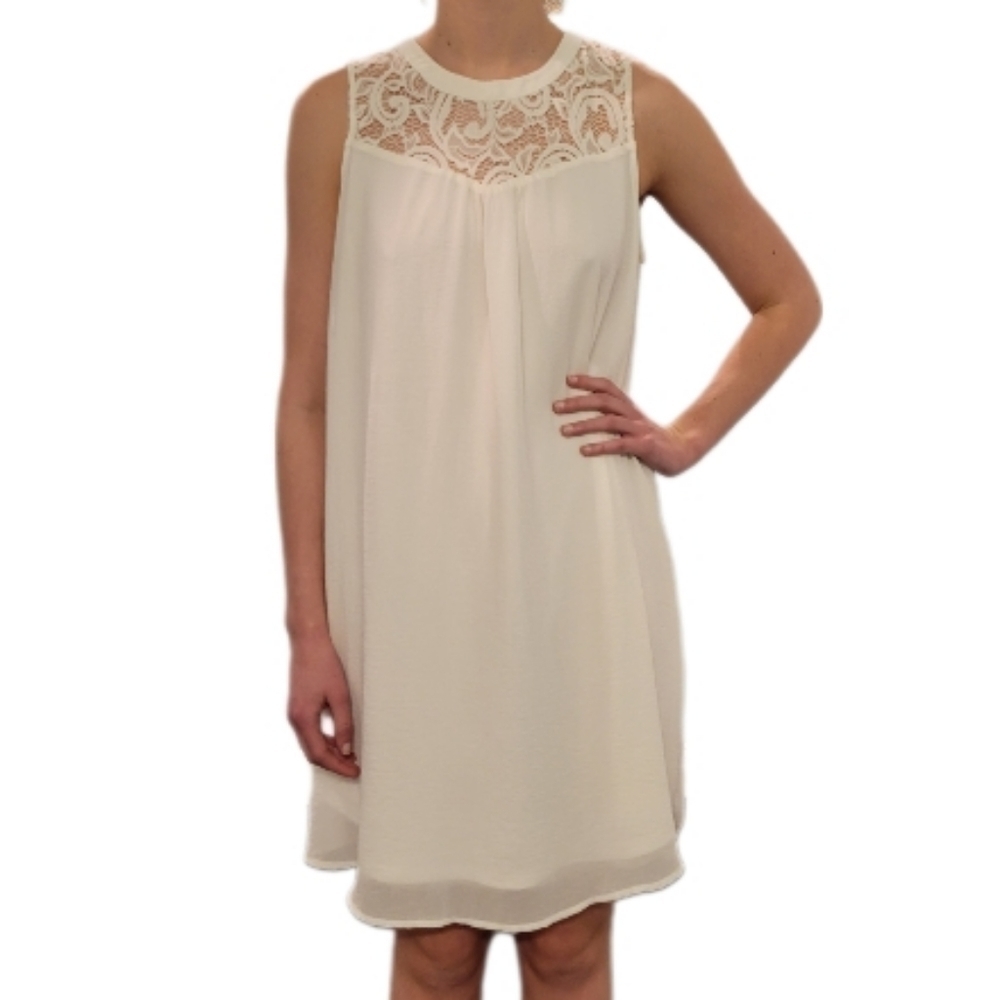 Tacera White Illusion Sweetheart Neckline Lace Accent‎ Flowy Shift Dress Size M